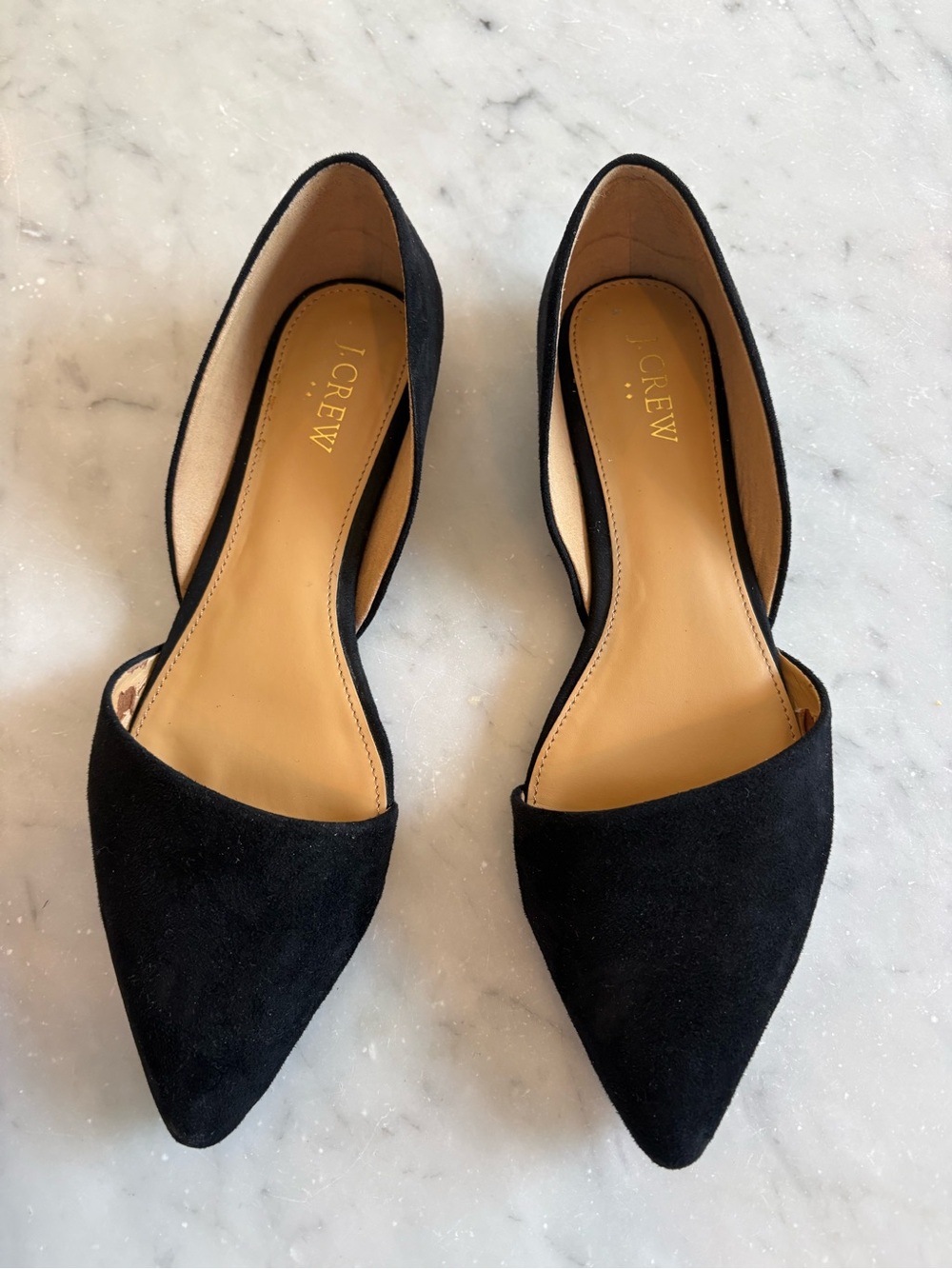 J. Crew Black Suede D'Orsay Pointed-Toe Flats